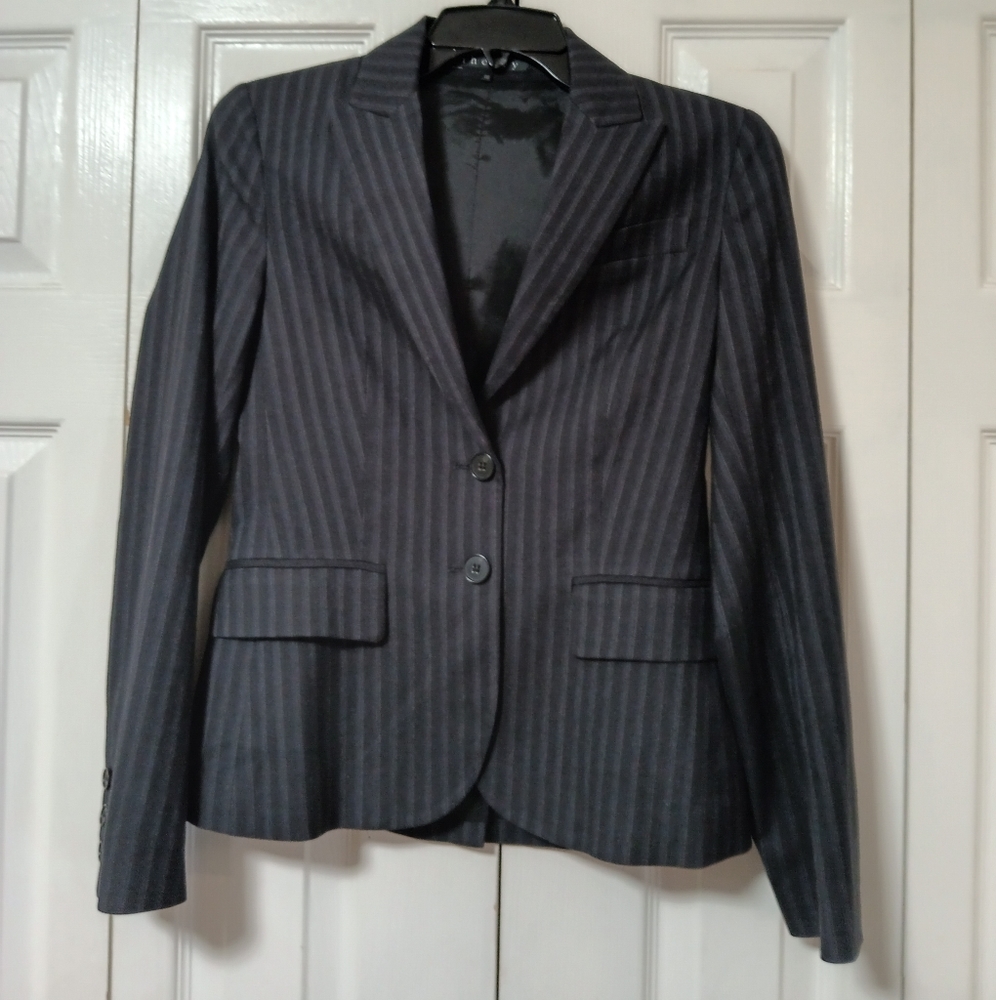 Theory Striped 2 Button Blazer Black Office